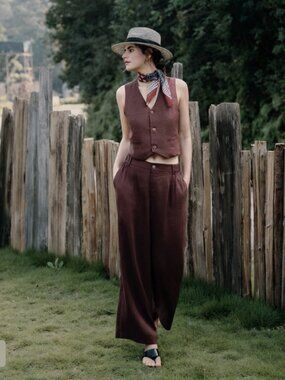 NWT Juana 100% Hemp Nontoxic Fabric High Rise Pants - Espresso Brown XS $170